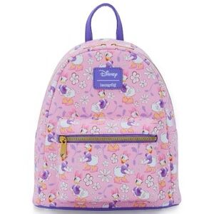 Loungefly Disney Daisy Duck Flowers Mini Backpack Floral Pink & Purple Bag NWT